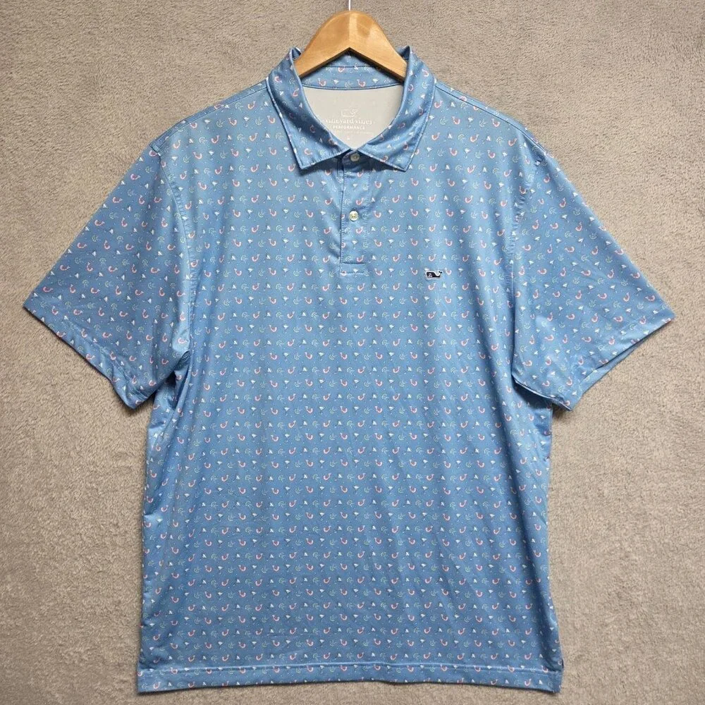 Vineyard Vines Shirt Mens Large OTG Sankaty Performance Polo Shrimp Cocktail - Picture 1 of 10